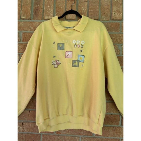 Vintage Northern Reflections Yellow Sweatshirt W/ Collar XL Embroidered Floral - Picture 5 of 12